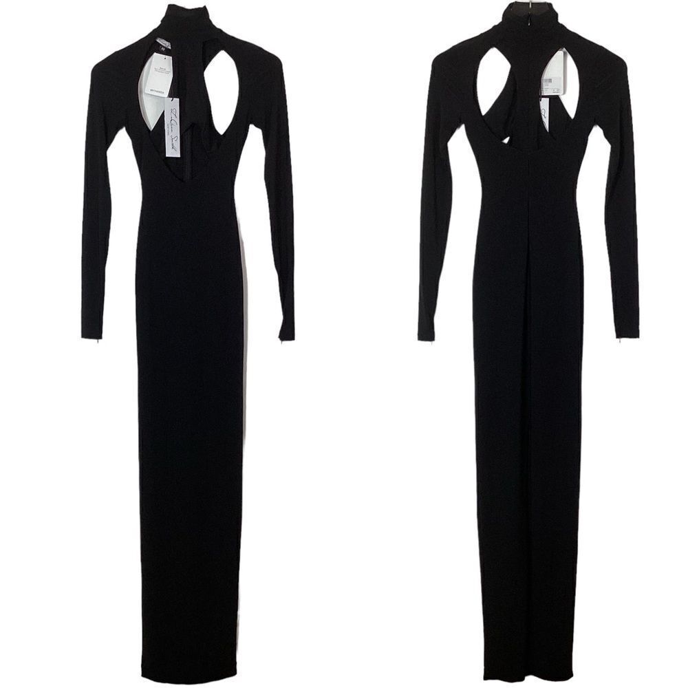 LAQUAN SMITH Size XS NWT Cutout Stretch Jersey Turtleneck Gown Maxi Dress Black - Picture 3 of 16